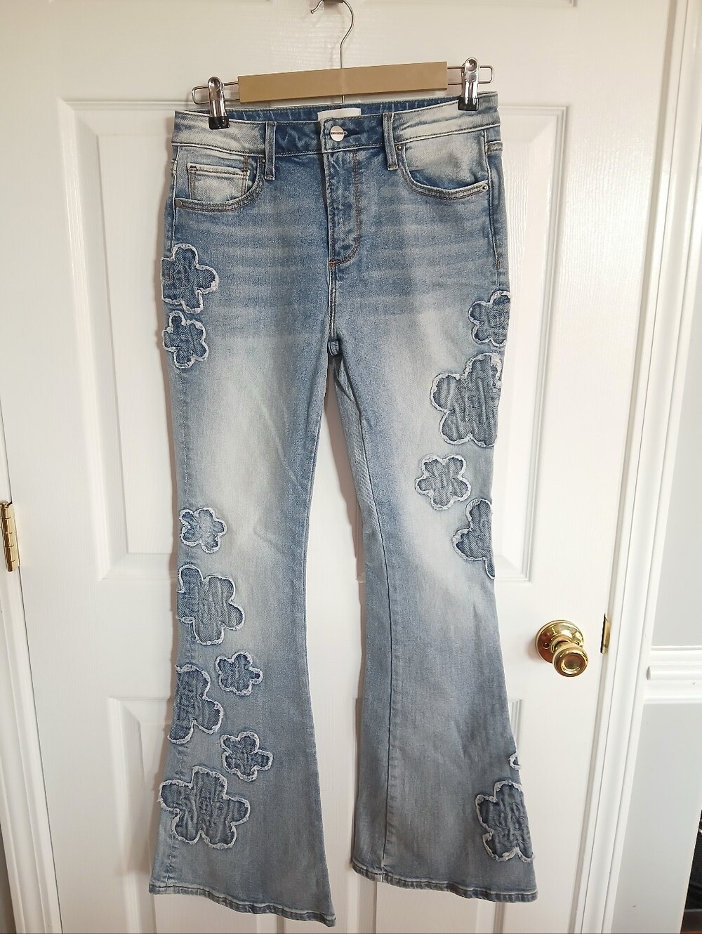 DRIFTWOOD Farrah Floral Applique Light Blue Flare Jeans Boho Fairy Coquette
